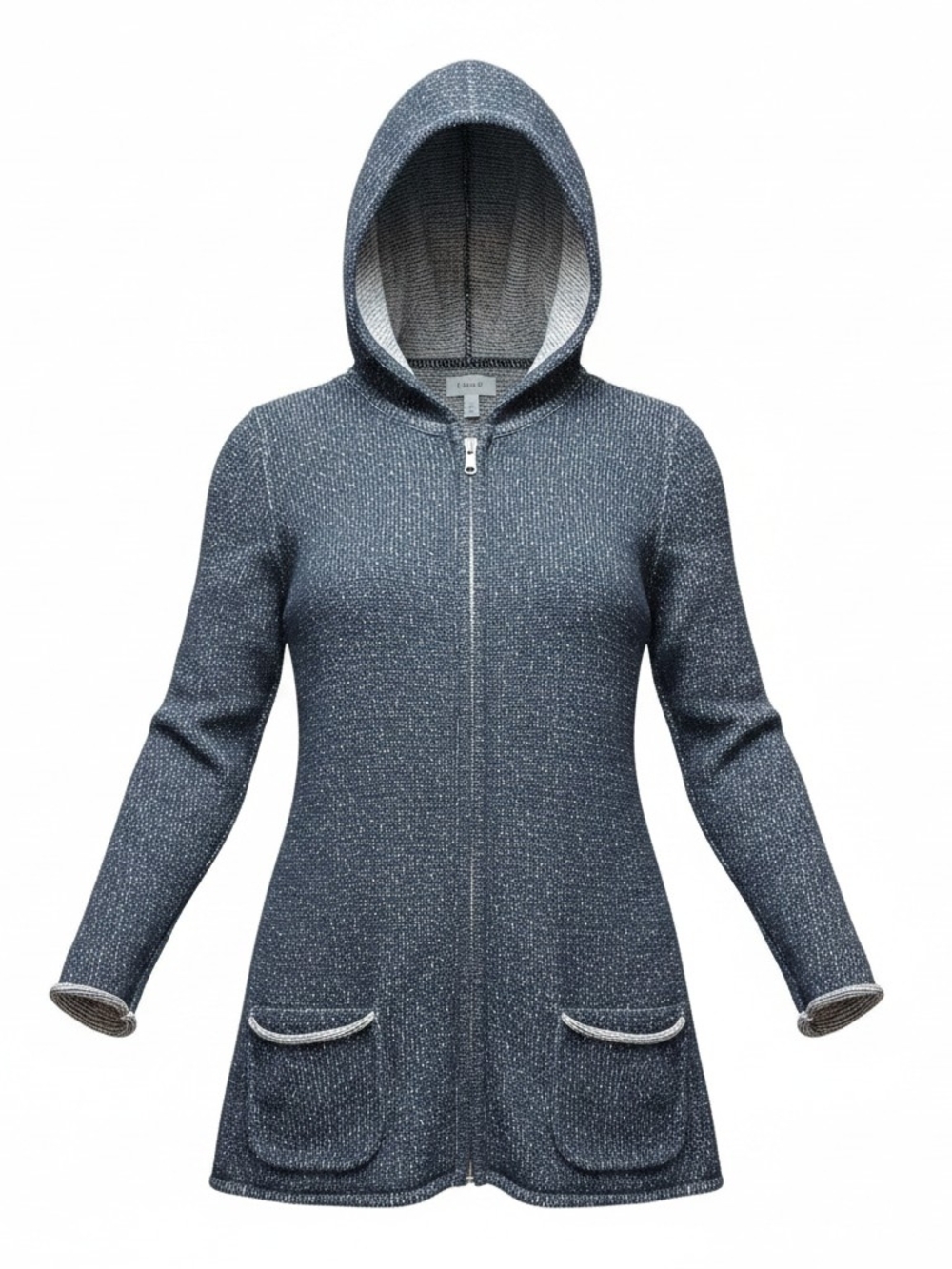 CHICO'S | Black Gray Space Dye Longline Full-Zip Hooded Cotton Jacket | 3 XL 14